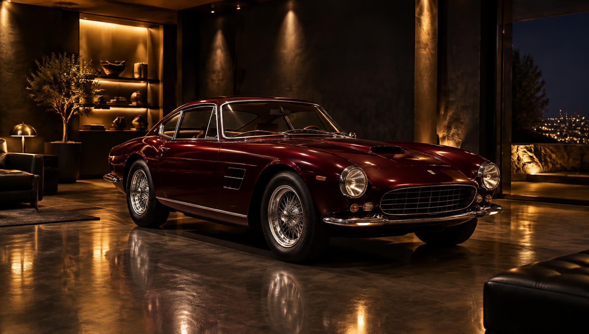 A collector automobile in an elegant private automotive space